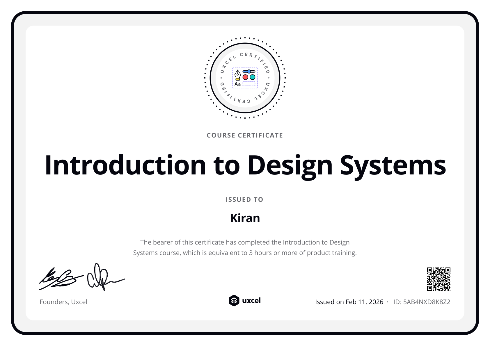 Kiran's certificate